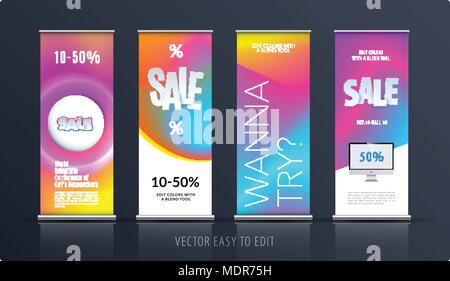 Sale banner. Abstract business vector of roll up stand design with colourful background for, show, expo, shopping. Stock Vector