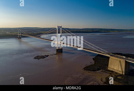 Aeriel View of Severn Bridge in Somerset. This was the orignal Severn bridge and carries the M48 to Wales Stock Photo