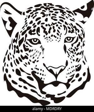 Stylised head of leopard isolated on white. This vector illustration can be used as a print on T-shirts, tattoo element or other uses Stock Vector