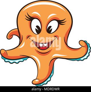 Funny  octopus isolated on white. This vector illustration can be used as a print on kid's T-shirt or other uses Stock Vector