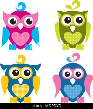 Vector illustration of cute owls isolated on white Stock Vector