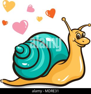 Vector illustration of a romantic snail with abstract hearts around Stock Vector