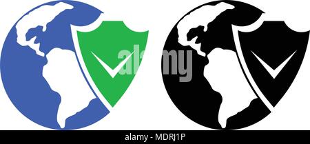 Earth and shield icon. Vector icon. Flat style Stock Vector