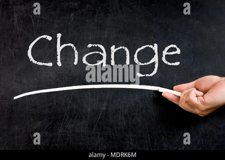 Change handwritten and underlined on blackboard or chalkboard Stock Photo