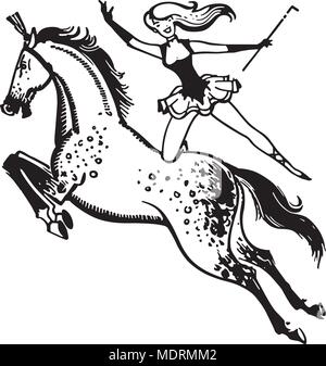 Circus Performer On Horse - Retro Clipart Illustration Stock Vector