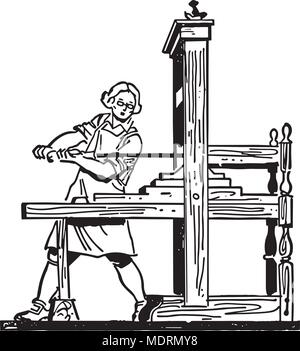 Colonial Printing Press - Retro Clipart Illustration Stock Vector