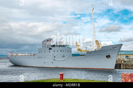 MV Fingal, lighthouse tender ship being converted to luxury floating hotel in Leith Docks, Edinburgh, Scotland, UK Stock Photo