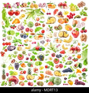 Big Collection of fruits and vegetables isolated on white background Stock Photo