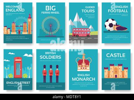 Country England travel vacation guide of goods, places and features. Set of architecture, fashion, people, items, nature background concept Stock Vector