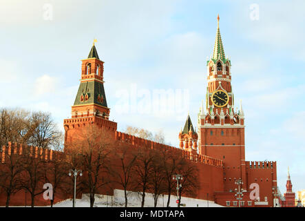Kremlin Spasskaya tower on Red Square Stock Photo