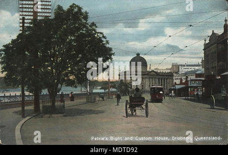 View down Queen Street towards the Brisbane Customs House, ca. Location: Brisbane, Queensland, Australia Stock Photo