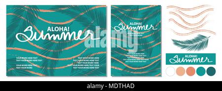 Set of background design in vector illustration with elements and color schemes for recreate your own. Poster design for Summer with calligraphy and s Stock Vector