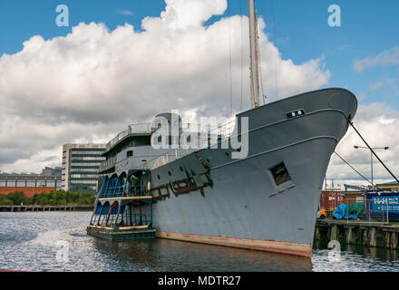 MV Fingal, lighthouse tender ship being converted to luxury floating hotel in Leith Docks, Edinburgh, Scotland, UK Stock Photo