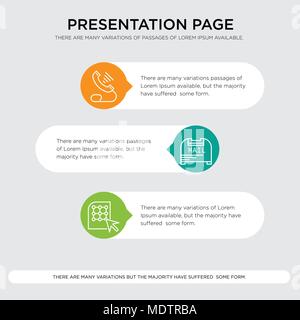 Click, Mail box, Telephone presentation design template in orange, green, yellow colors with horizontal and rounded shapes Stock Vector