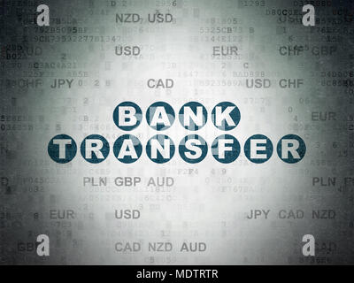 Banking concept: Painted blue text Bank Transfer on Digital Data Paper background with Currency Stock Photo