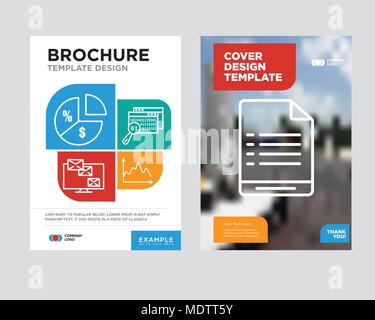 User warning brochure flyer design template with abstract photo background, Data, Data search, Monitor analytic, Pie chart information on money minima Stock Vector