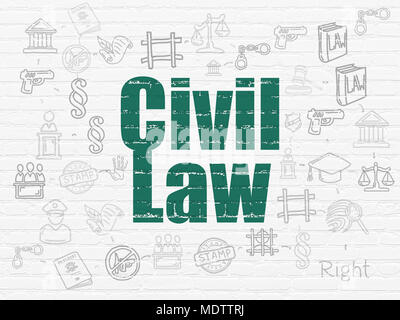 Law concept: Painted green text Civil Law on White Brick wall background with Scheme Of Hand Drawn Law Icons Stock Photo