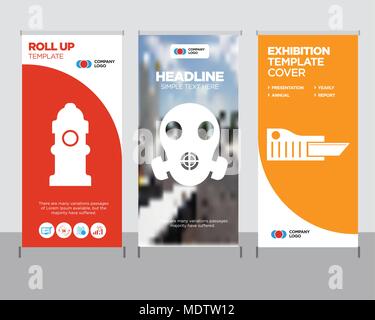 cutter modern business roll up banner design template, respirator creative poster stand or brochure concept, Fire Hydrant cover publication Stock Vector