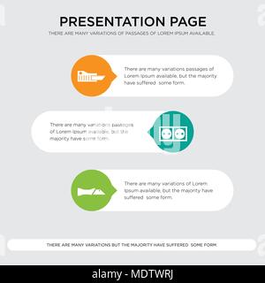 knife, socket, cutter presentation design template in orange, green, yellow colors with horizontal and rounded shapes Stock Vector