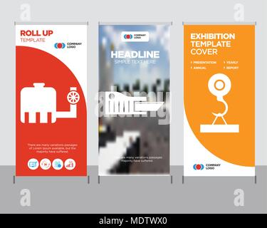 load crane modern business roll up banner design template, cutter creative poster stand or brochure concept, water tank cover publication Stock Vector