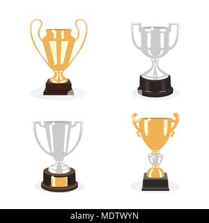 Gold and silver cup trophies set. Vector illustration Stock Vector
