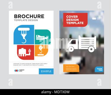 lorry brochure flyer design template with abstract photo background, load crane, cutter, water tank, crane minimalist trend business corporate roll up Stock Vector