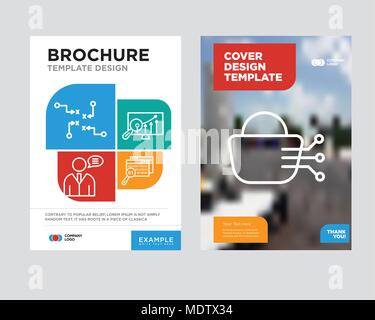 Stock dealing brochure flyer design template with abstract photo background, Data search, Analytics Settings, User data speech, Strategy sketch minima Stock Vector
