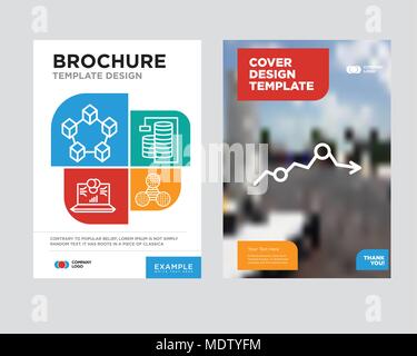 Missing data on analytics brochure flyer design template with abstract photo background, Pie graphic comparison, Database Analysis, Laptop data analyt Stock Vector