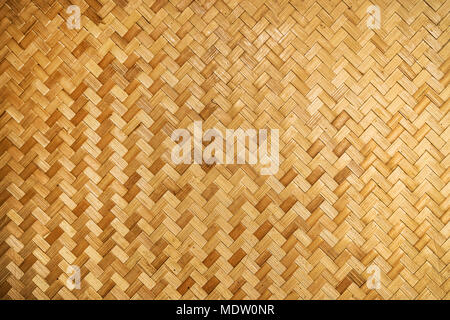 Woven wood pattern background. yellow woven bamboo wall Stock Photo