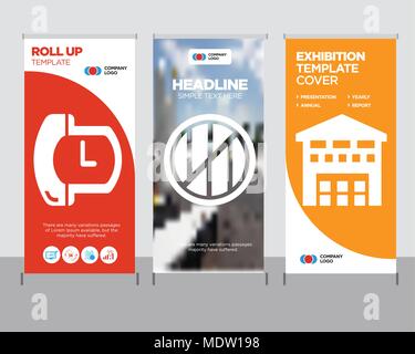 Boxes piles sto inside a garage for delivery modern business roll up banner design template, Wood package box of square shape for delivery creative po Stock Vector