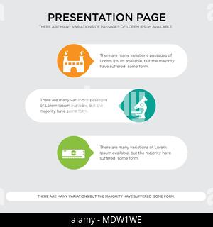 scale, microscope, factory presentation design template in orange, green, yellow colors with horizontal and rounded shapes Stock Vector