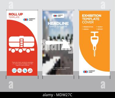 puncher modern business roll up banner design template, hatchet creative poster stand or brochure concept, train cover publication Stock Vector
