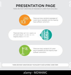 lightbulb, CV, comment presentation design template in orange, green, yellow colors with horizontal and rounded shapes Stock Vector