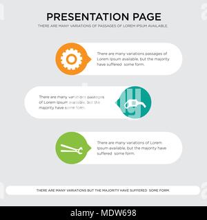 nippers, pump, Setting presentation design template in orange, green, yellow colors with horizontal and rounded shapes Stock Vector