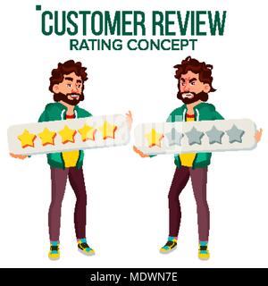 Customer Review Vector. Happy And Unhappy Man User. Positive, Negative Review. Testimonials Messages. Isolated Flat Illustration Stock Vector