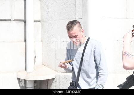 Dublin, Ireland. 20th April 2018. Ireland: People gather outside goverment buildings in Dublin to smoke cannabis on Iternational Marijuana Day Credit: john Rooney/Alamy Live News Stock Photo