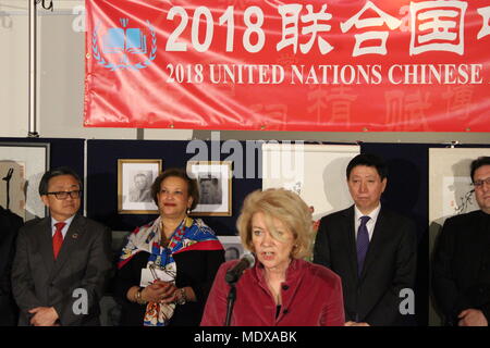 UN, New York, USA. 20th April, 2018. UN Global Communicator Alison Smale spoke at UN Chinese Language Day. Photo: Matthew Russell Lee / Inner City Press Stock Photo