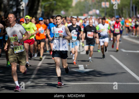 Belgrade, Serbia. 21st April, 2018. Runners compete in race on 31. Belgrade marathon and half marathon Credit: Marko Rupena/Alamy Live News Stock Photo