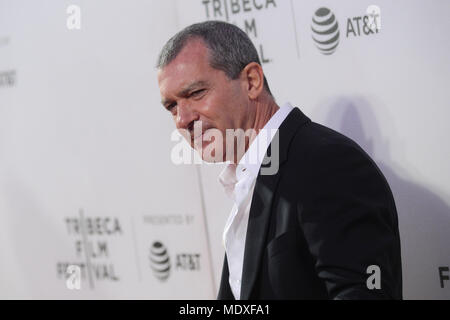 Antonio Banderas attends the National Geographic premiere screening of 'Genius: Picasso' on April 20, 2018 at the Tribeca Film Festival in New York City. Credit: Erik Pendzich/Alamy Live News Stock Photo