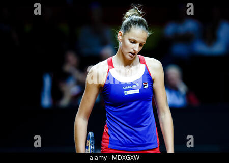 Stuttgart, Germany, 21th April, 2018. Czech tennis player Karolina Pliskova during the Fed Cup Semifinals. Credit: Frank Molter/Alamy Live News Stock Photo