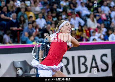 Sala Polivalenta, Romania. 21st April 2018.  Timea Bacsinszky (SUI)   during the FED Cup by BNP 2018 game between Romania and Switzerland at Sala Polivalenta, Cluj-Napoca,  Romania ROU. Copyright: Cronos/Catalin Soare Credit: Cronos/Alamy Live News Credit: Cronos/Alamy Live News Stock Photo