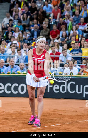 Sala Polivalenta, Romania. 21st April 2018.  Timea Bacsinszky (SUI)   during the FED Cup by BNP 2018 game between Romania and Switzerland at Sala Polivalenta, Cluj-Napoca,  Romania ROU. Copyright: Cronos/Catalin Soare Credit: Cronos/Alamy Live News Credit: Cronos/Alamy Live News Stock Photo