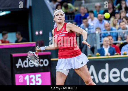 Sala Polivalenta, Romania. 21st April 2018. Timea Bacsinszky (SUI)   during the FED Cup by BNP 2018 game between Romania and Switzerland at Sala Polivalenta, Cluj-Napoca,  Romania ROU. Copyright: Cronos/Catalin Soare Credit: Cronos/Alamy Live News Credit: Cronos/Alamy Live News Stock Photo