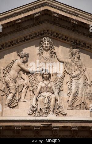 Paris, musée du Louvre, Perrault's Colonnade, architect Claude Perrault, detail gate, Napoleon I, relief, pediment, Stock Photo