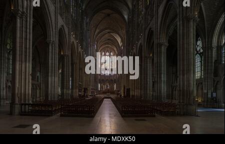 France, Saint-Denis basilica, French Royal necropolis, nave, choir, gothic architecture, Stock Photo