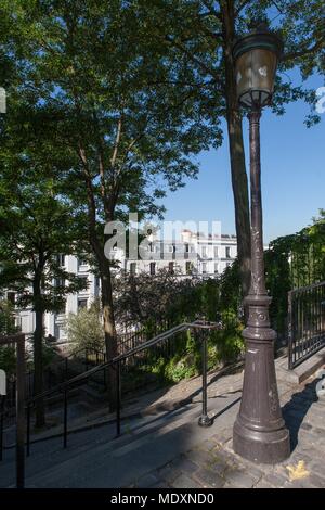 Paris, Montmartre, Rue Gabrielle and stairs of the Butte (rue Chappe) Stock Photo