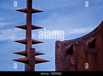 An abstract view of Blackpool's Desire (or Broken Heart) sculpture makes an imposing image against a blue sky Stock Photo