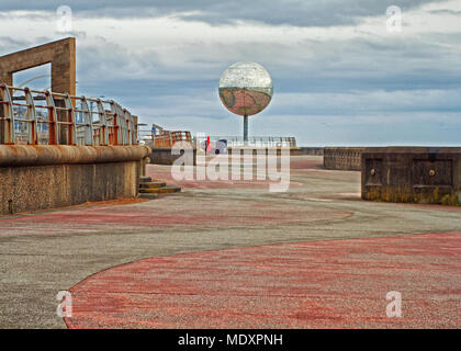 Looking along the south promenade at Blackpool's distant Mirror Ball (also known as the Glitter Ball) Stock Photo