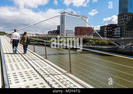 Zubizuri Bridge over River Nervion; Bilbao, Vizcaya, Pais Vasco, Spain Stock Photo