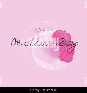 Simple Mother’s Day greeting card. Modern handwritten calligraphy. Watercolor dot, thin line circle Stock Vector